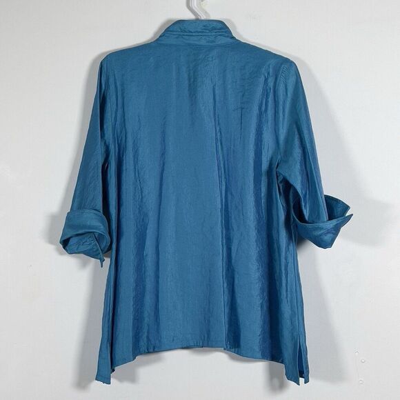 Ali Miles Tunic Top Womens Sz 2X Blue Wire Collar 3/4 Sleeves Button Front - Picture 2 of 11